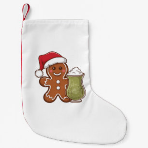Meia De Natal Pequena Homem de Pão de Gengibre Segurando Bebida de Match