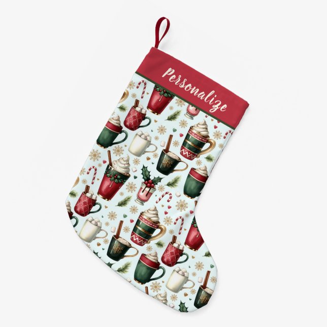 Meia De Natal Pequena Hot Christmas Holiday Drinks Pattern Personalized (Frente (Pendurada))