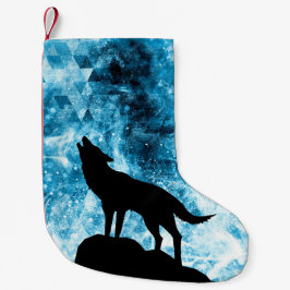 Meia De Natal Pequena Howling Wolf Winter snowblue smoAbstrato