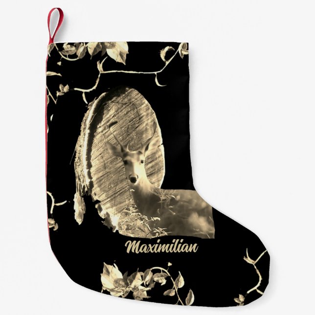 Meia De Natal Pequena Hunter Country Wood Knot Buck Deer (Frente)