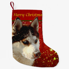 Meia De Natal Pequena Husky Frohe Weihnachten Rot Gold Weihnachtsstrumpf