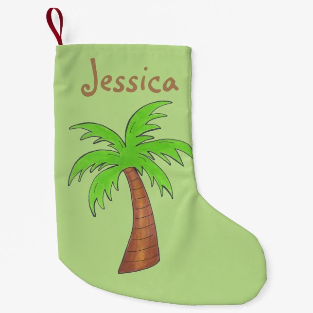 Meia De Natal Pequena Ilha de Praia Tropical Verde, Personalizada (Frente)