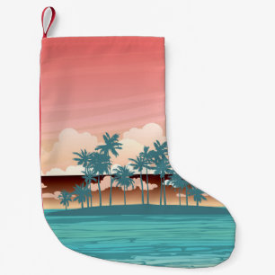 Meia De Natal Pequena Ilha do coco Verde: Ilustração do pôr do sol.