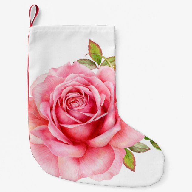 Meia De Natal Pequena Ilustração aquosa de uma delicada rosa wi (Frente)