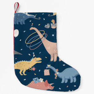 Meia De Natal Pequena Ilustração com festa de aniversário de dino. S