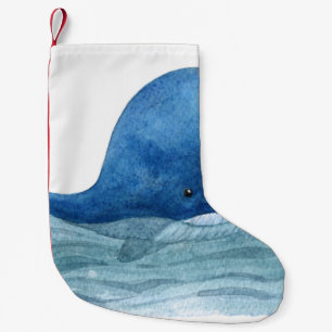 Meia De Natal Pequena Ilustração de Aquarela de Baleia Azul-Cura