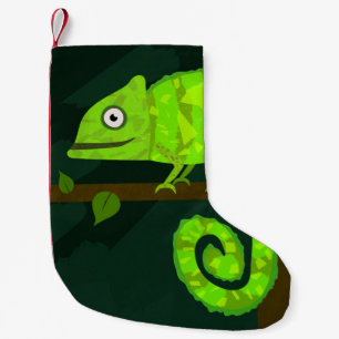 Meia De Natal Pequena Ilustração de Camaleão Verde Fofo Réptil Tropical