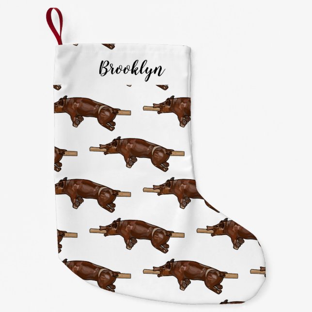 Meia De Natal Pequena Ilustração de desenho animado assado/assado porcin (Frente)