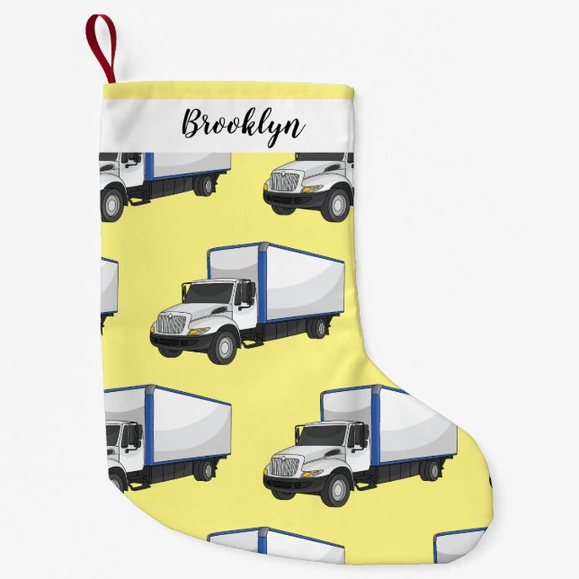 Meia De Natal Pequena Ilustração de desenho animado de caminhão (Frente)