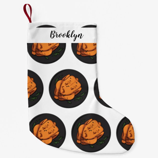 Meia De Natal Pequena Ilustração de desenho animado de frango assado (Frente)