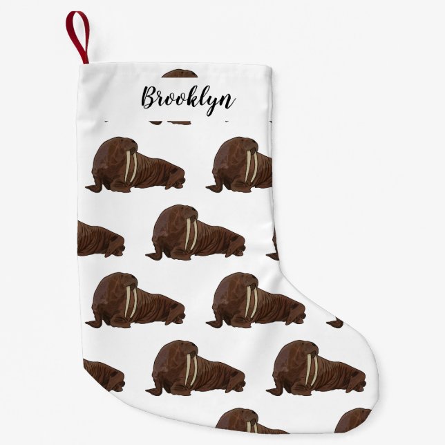 Meia De Natal Pequena Ilustração de desenho animado de Walrus (Frente)