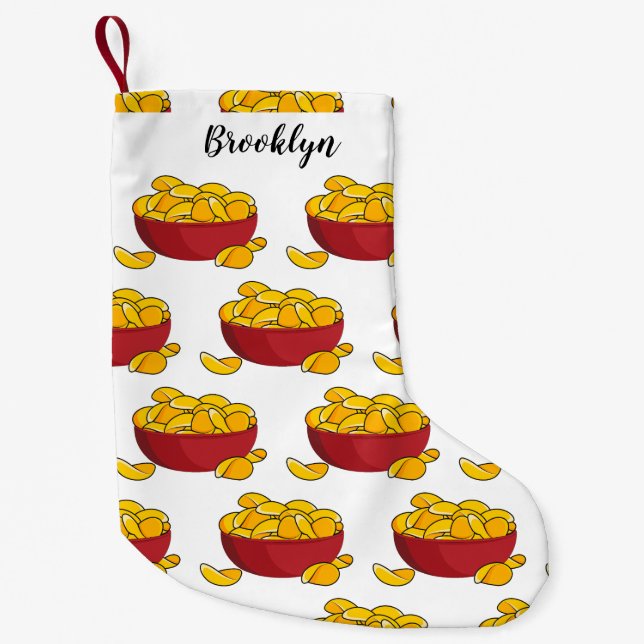 Meia De Natal Pequena Ilustração de desenho animado em chip de batata (Frente)