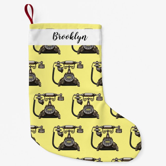 Meia De Natal Pequena Ilustração de desenho telefônico (Frente)