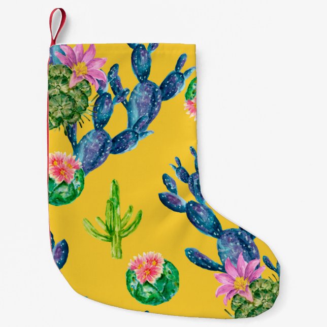 Meia De Natal Pequena Ilustração desenhada à mão por aquarelas com cacto (Frente)