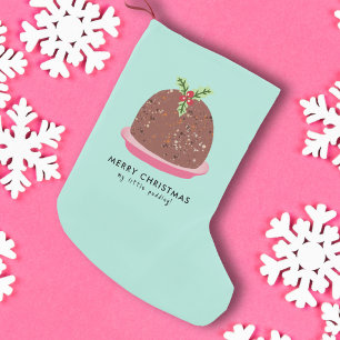 Meia De Natal Pequena Ilustração Moderna de Pudim de Natal Feliz