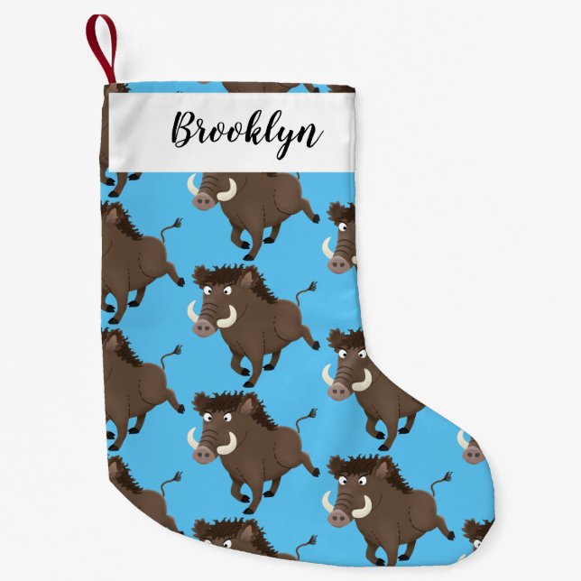 Meia De Natal Pequena Imagem engraçada de desenho animado de javalis (Frente)