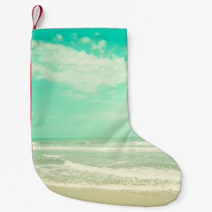 Meia De Natal Pequena Imagem turquesa retro praia, vintage, beac
