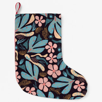 Meia De Natal Pequena Impressão Azul Coral Azul Floral Escuro