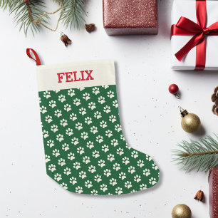 Meia De Natal Pequena Impressão da pata do verde do nome do gato do