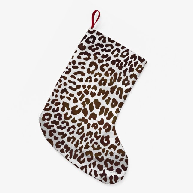 Meia De Natal Pequena Impressão de Chocolate Leopardo (Frente (Pendurada))