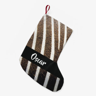 Meia De Natal Pequena Impressão de pele de zebra