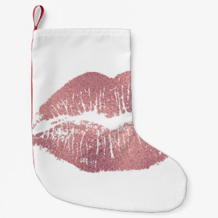 Meia De Natal Pequena Impressão vítrea rosa, ouro rosa.
