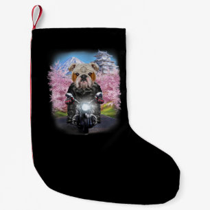 Meia De Natal Pequena Inglês Buldog Tour Por Motocicleta Sakura Japonê
