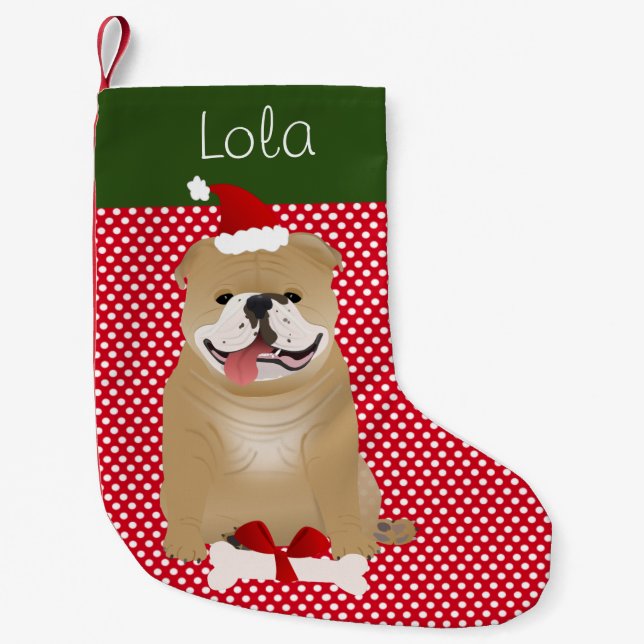 Meia De Natal Pequena Inglês Bulldog Buff Color Personalizado (Frente)
