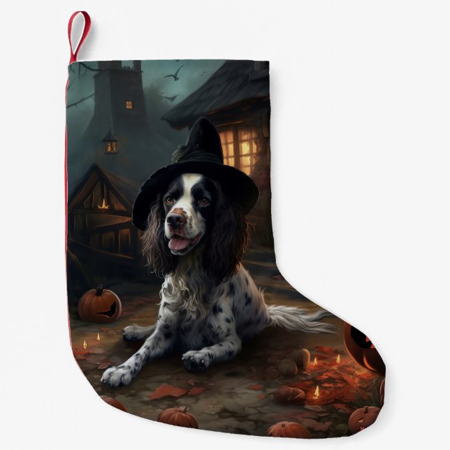 Meia De Natal Pequena Inglês Springer Spaniel Pumpkins Halloween Scary (Frente)