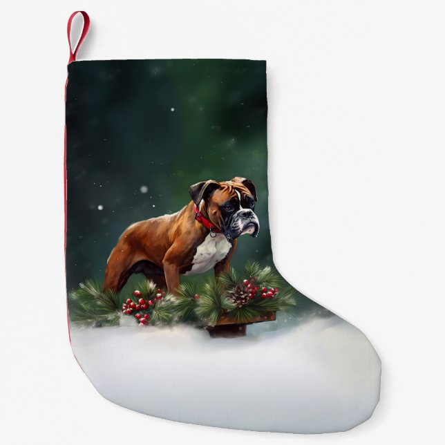 Meia De Natal Pequena Inverno de neve de Natal Boxer (Frente)