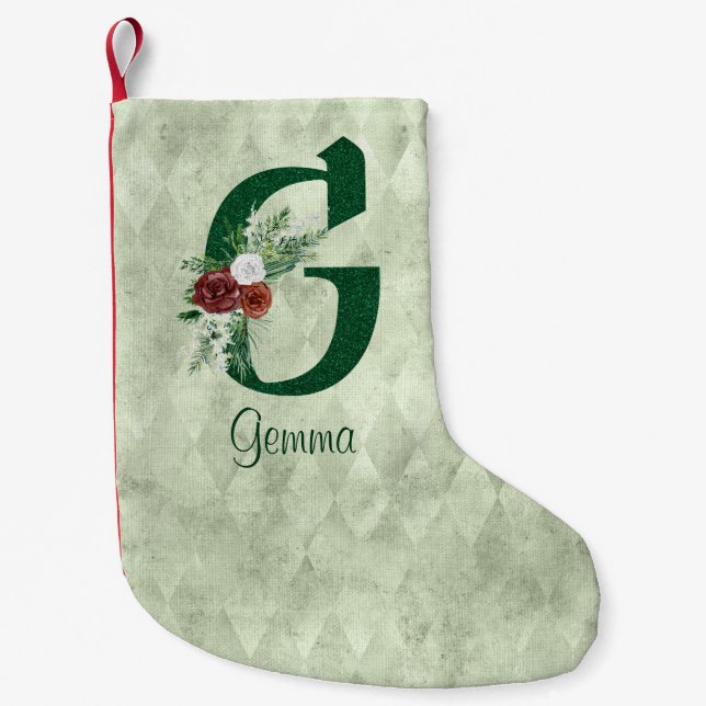 Meia De Natal Pequena Inverno Floral Ilustrado G Personalizado (Frente)