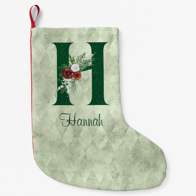 Meia De Natal Pequena Inverno Floral Ilustrado H Personalizado (Frente)