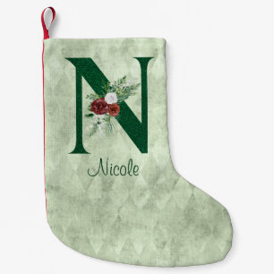 Meia De Natal Pequena Inverno Floral Ilustrado N Personalizado