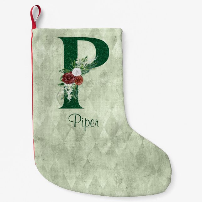 Meia De Natal Pequena Inverno Floral Ilustrado P Personalizado (Frente)