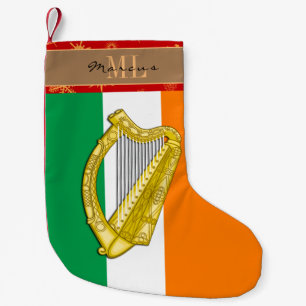 Meia De Natal Pequena Irish Flag stocking, Irlanda, monograma, harp