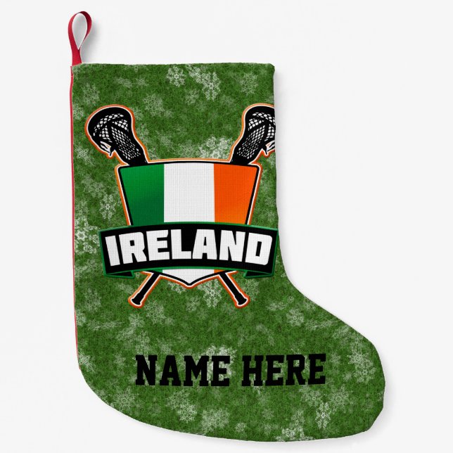 Meia De Natal Pequena Irish Lacrosse Shield Christmas Stocks (Frente)