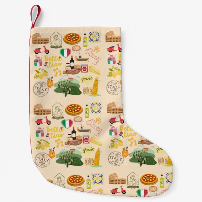 Meia De Natal Pequena Itália - Símbolos Viagem Amantes (Frente)