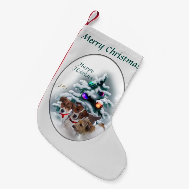 Meia De Natal Pequena Jack Russell Terrier Natal (Frente (Pendurada))