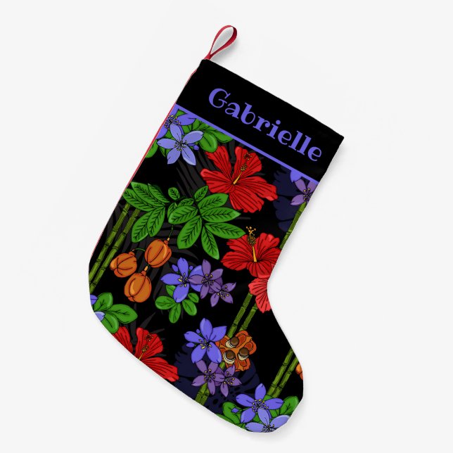 Meia De Natal Pequena Jamaican Flowers and Fruit Patterned (Frente (Pendurada))