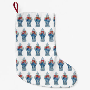 Meia De Natal Pequena Jar Azul e Branco