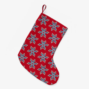 Meia De Natal Pequena Jar Azul e Ginger Branco em floco de neve