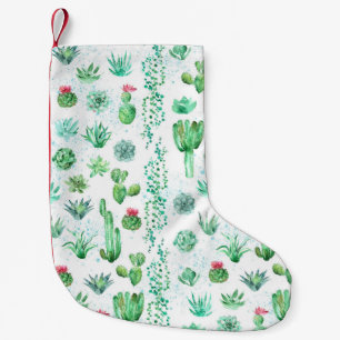 Meia De Natal Pequena Jardim Suculente: Fundo Sem Costura De Aquarelas.