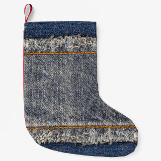 Meia De Natal Pequena Jeans Azuis Denim: Patch Duplo Casual