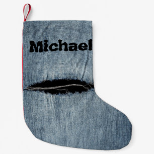 Meia De Natal Pequena Jeans Rasgados - Personalizado
