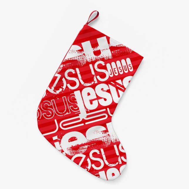 Meia De Natal Pequena Jesus; Escarlate Red Strips (Frente (Pendurada))