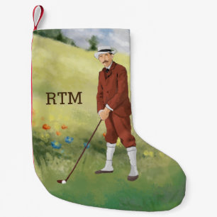 Meia De Natal Pequena Jogador de golfe tirado mão do vintage no áspero