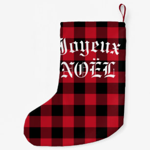 Meia De Natal Pequena Joyeux Noel French Red Buffalo Check