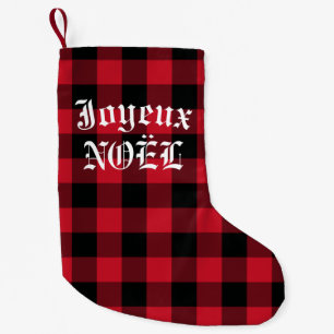 Meia De Natal Pequena Joyeux Noel French Red Buffalo Check