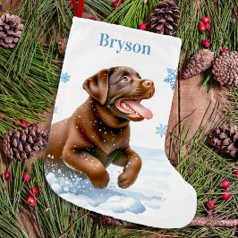 Meia De Natal Pequena Joyful Labrador Retriever Puppy Dog Snowflakes