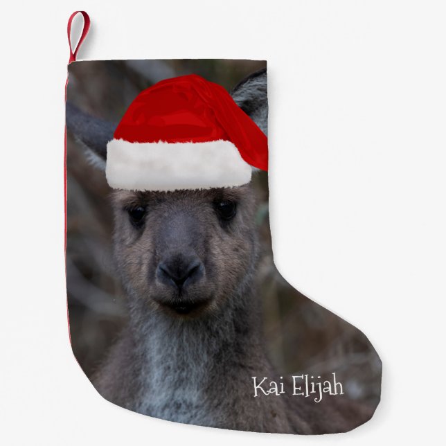 Meia De Natal Pequena Kangaroo Austrália Animal Red Santa Hat (Frente)